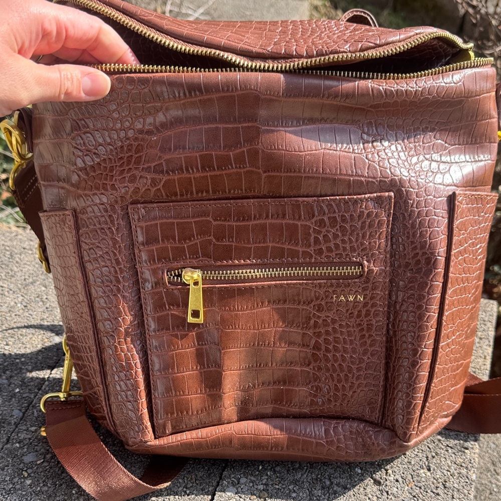 Fawn Mini Design Brown Croc Baby Bag - Picture 4 of 6